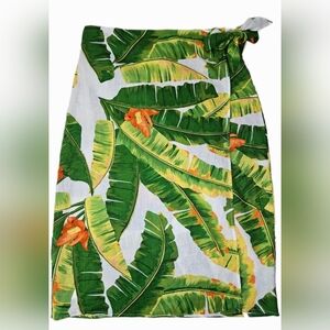 NWT Cynthia Crowley Women's Tropical Linen Wrap Skirt Sarong Swim Cover Size L